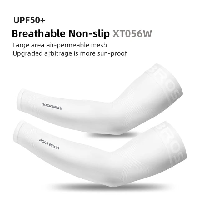 كم ذراع ROCKBROS - قابل للتهوية، سريع الجفاف، حماية من الأشعة فوق البنفسجية، كم ذراع رياضي لركوب الدراجات - مصنوع من قماش جليدي، واقي من الشمس، ملابس لياقة بدنية