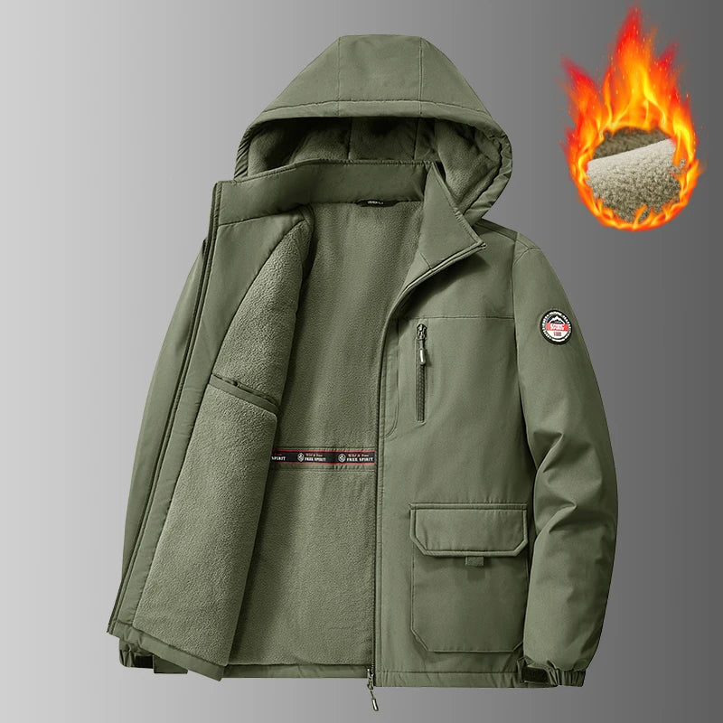 Men’s Big & Tall 8XL Outdoor Jacket – Fleece-Lined Thick Warm Hooded Windbreaker for Winter Hiking