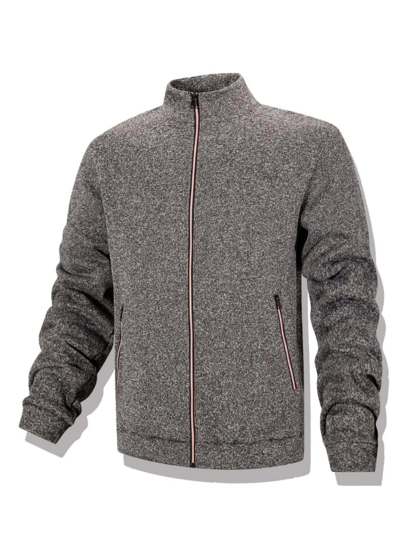 Men’s Full-Zip Stand Collar Sweatshirt Jacket – Autumn Winter Windproof Warm Coat