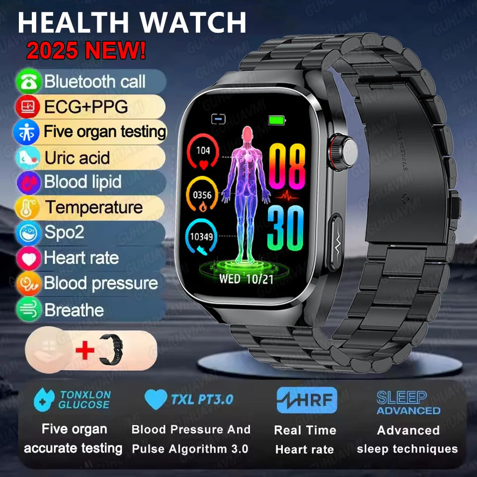2025 Smart Watch for Men – Uric Acid, Body Fat & Organ Health Monitor | Bluetooth Call Smart Bracelet