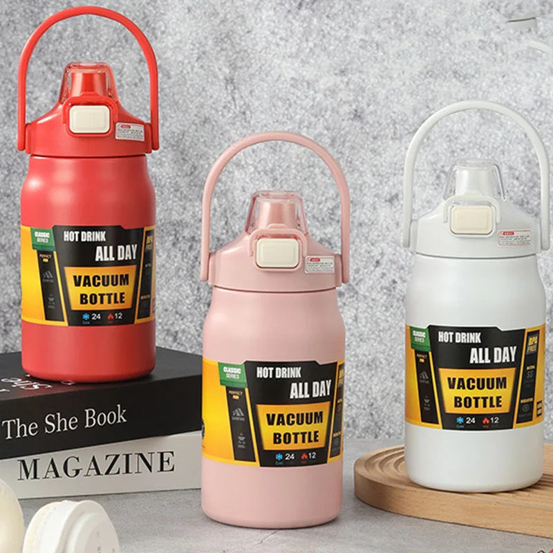 زجاجة حرارية من الفولاذ المقاوم للصدأ سعة 1.5 لتر - قارورة مياه معزولة مفرغة من الهواء بسعة كبيرة للمشروبات الساخنة والباردة