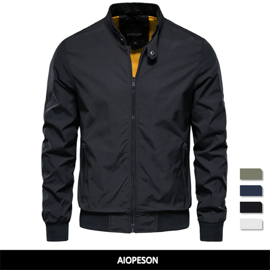 Men’s Solid Color Baseball Jacket – Casual Stand Collar Slim Fit Bomber for Autumn