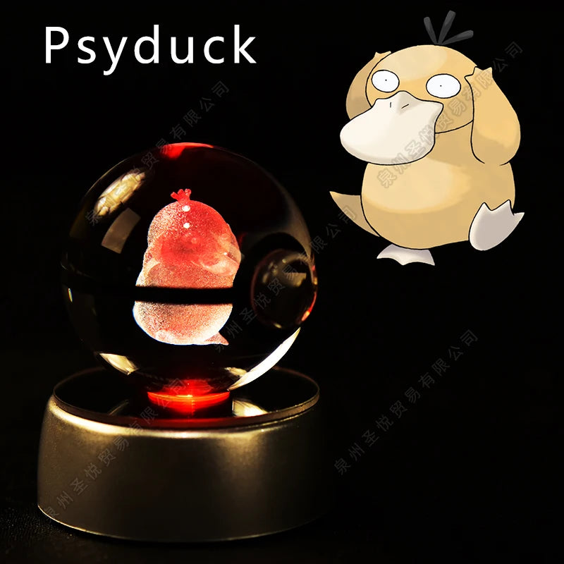 Pokémon 3D Crystal Ball Night Light – Pikachu, Gengar & Mewtwo Pokéball Glass Lamp for Kids Birthday Gifts