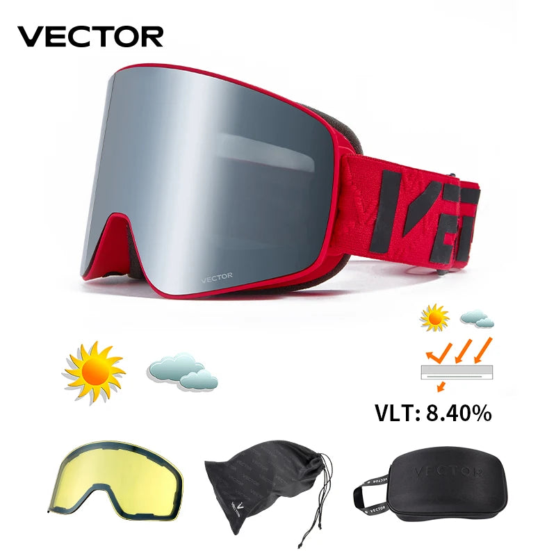 VECTOR Double-Layer Ski Goggles – Anti-Fog Magnetic Absorption Cylindrical UV400 Glasses for Men & Women, Snowboard & Ski POC Eyewear