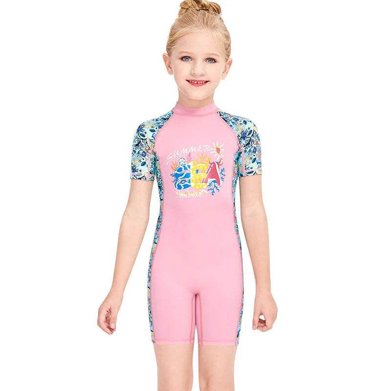 Girls UV Protective Long Sleeve Swimsuit 2-12 Years Children Swimwear Sport