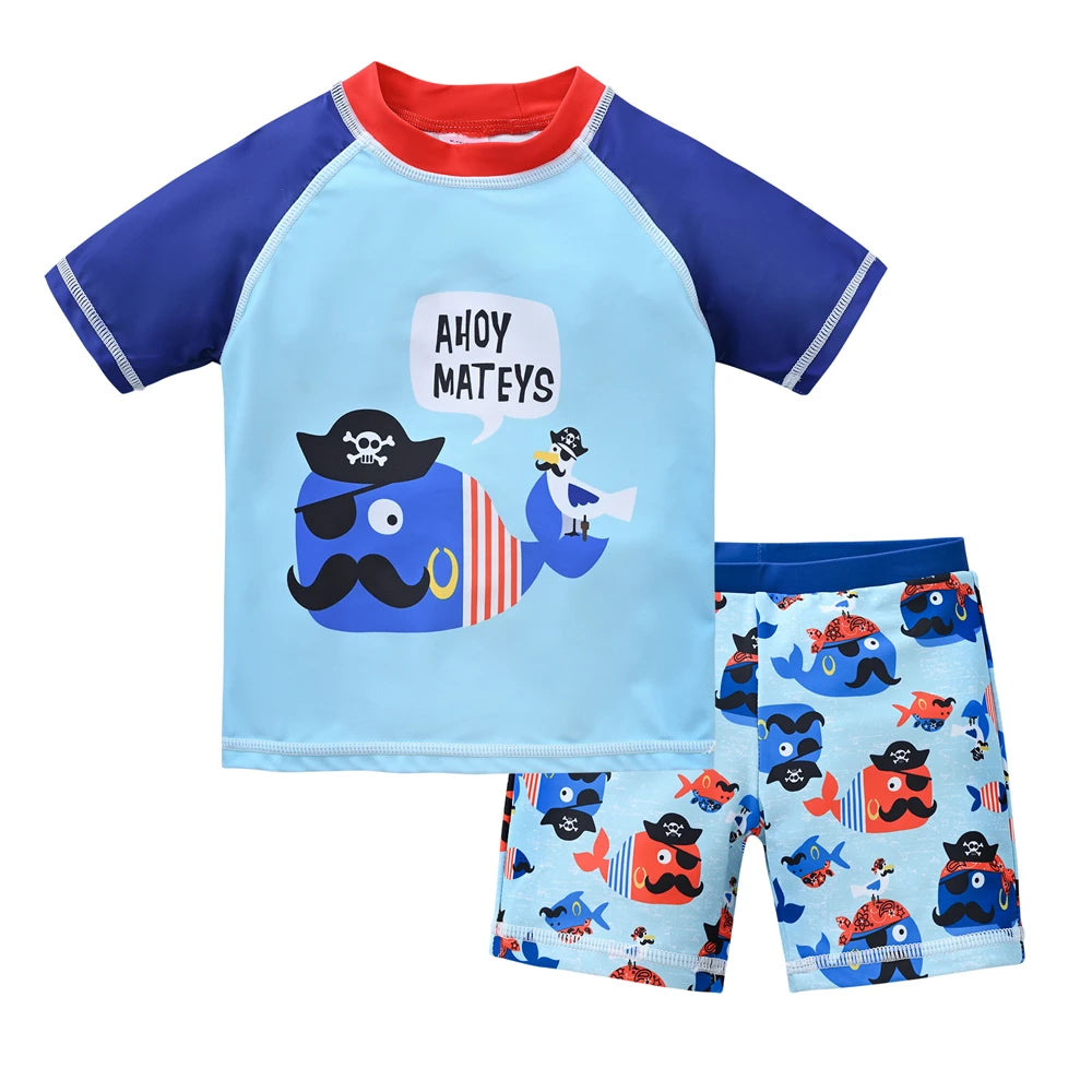 Boys 2 Piece Swimsuit Set Cool Print Kids Swimwear Beach Surfing Shorts