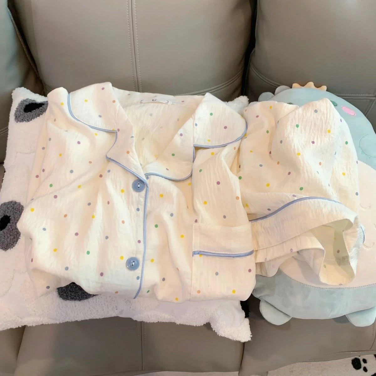 Polka Dot Women's Pajama Set | Cotton Sleepwear Top & Shorts | Casual Comfortable 2-Piece Home Outfit