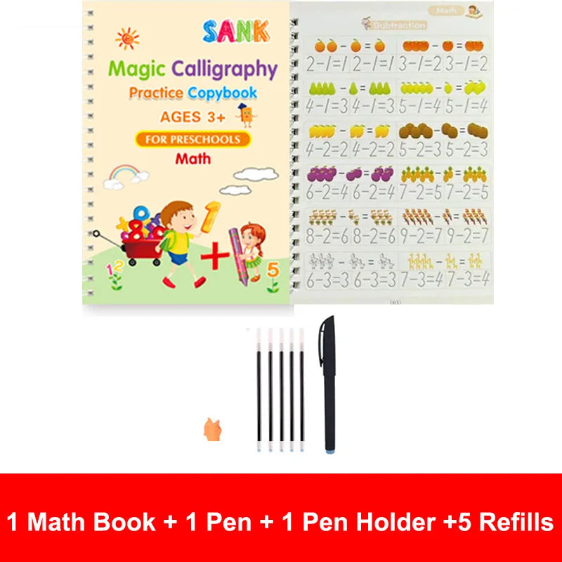 Sank Magic Practice Copybook – Reusable Kids’ English Calligraphy Writing Book with Free Wipe-Clean Pen