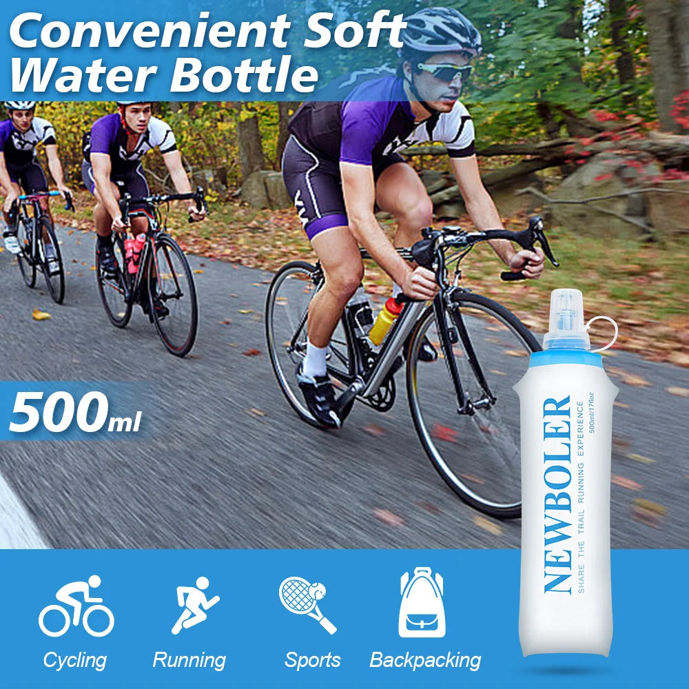 زجاجة ماء سيليكون قابلة للطي - قارورة محمولة مزودة بصمام عض بسعة 150/250/300/500/750 مل للرياضات الخارجية والسفر