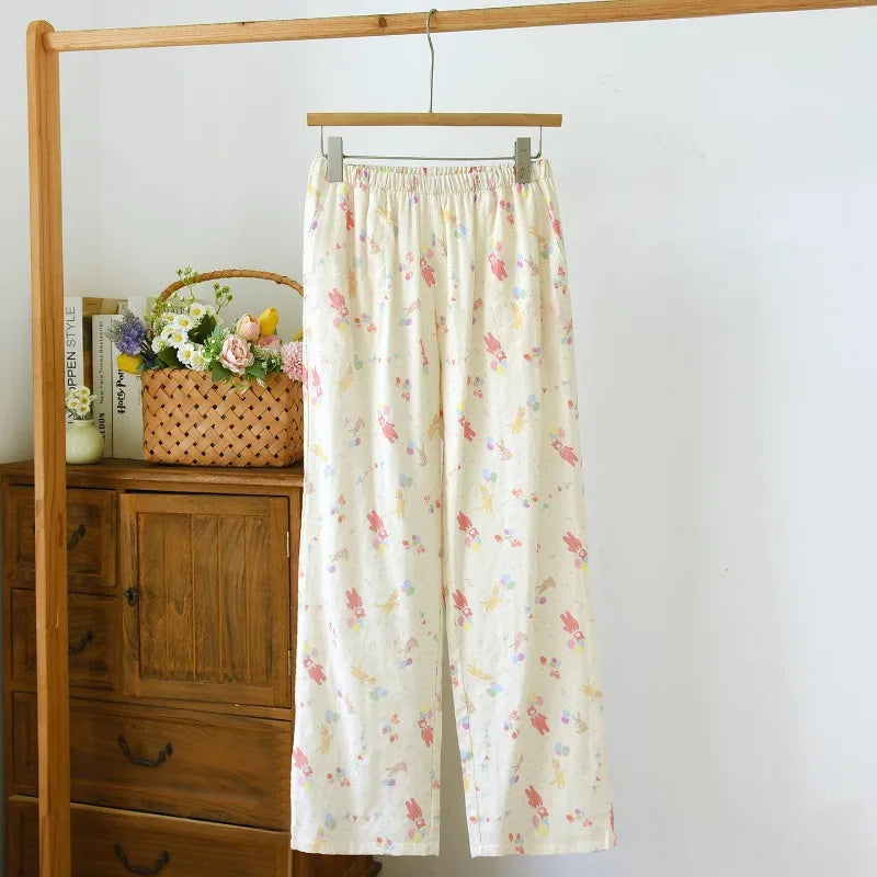 2025 Women's Cotton Sleep Pants | Spring & Autumn Multi-Color Printed Loose Home Bottoms | Large Size Pajamas