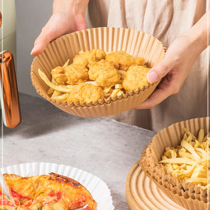 30/50/100pcs Disposable Air Fryer Paper Liners – 16/20cm Oil & Water-Proof Cooking Trays
