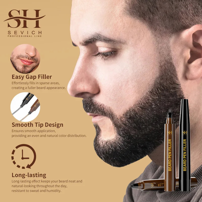 Waterproof Beard & Moustache Filler Pen – Black Beard Enhancer with Brush Tip for Natural-Looking Definition