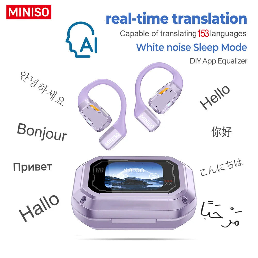 سماعات MINISO M98 AI Translator اللاسلكية - سماعات بلوتوث رياضية، سماعة ألعاب مع ASMR وترجمة التطبيقات، مقاومة للماء IPX5