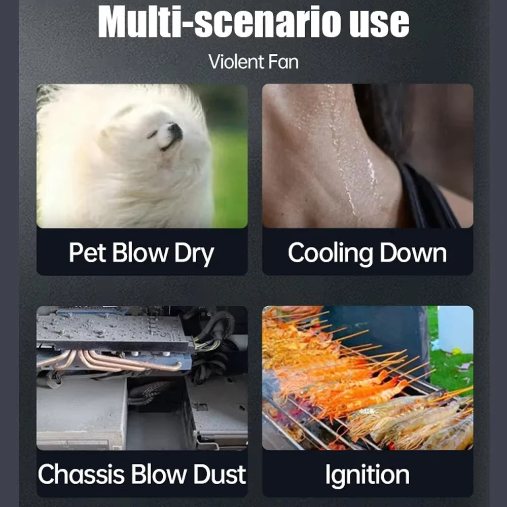 مروحة X6 Violent Fan القوية 200,000 دورة في الدقيقة ومكنسة كهربائية X9 - 53 م/ث توربو جيت بدون فرشاة، قابلة لإعادة الشحن عبر USB-C - للاستخدام في سيناريوهات متعددة