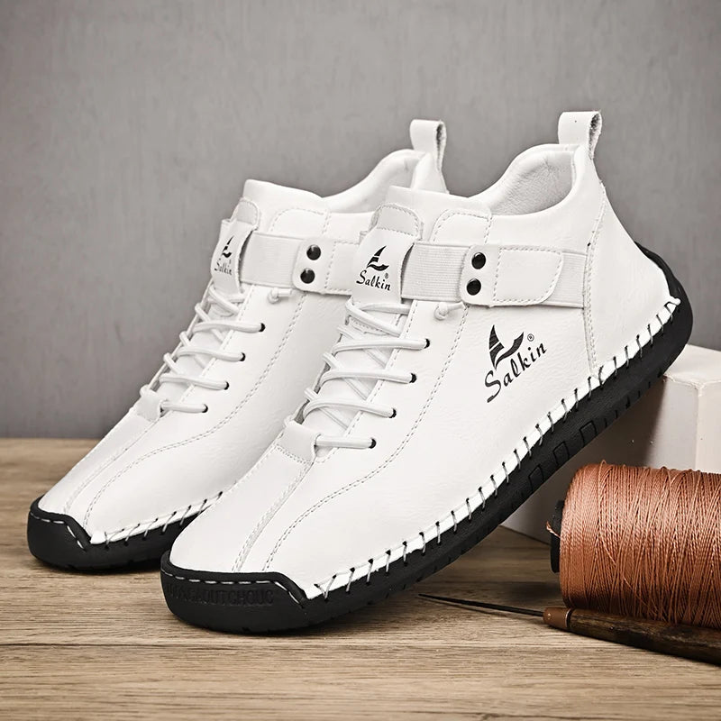 2025 Men’s Leather Sneakers – Handmade Breathable Leather Shoes, Casual Ankle Boots & Outdoor Footwear