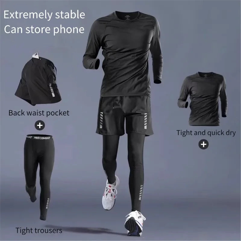 Men's Running Suits | Sports Fitness & Marathon Speed-Dry Training Clothes with Phone Pocket