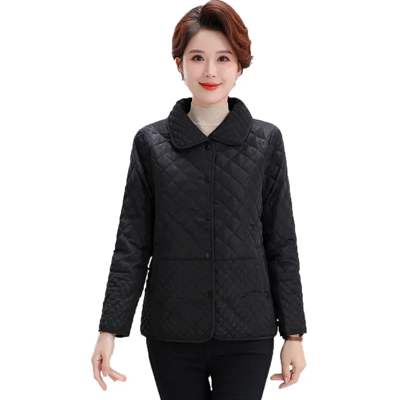 Leichte, kurze Baumwolljacke für Damen, heiß begehrt, Rautenmuster, neue Größe S, ideal für Mütter