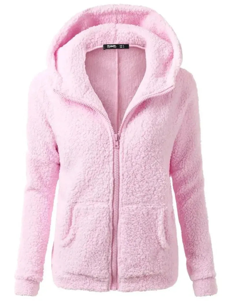 Autumn Winter 2025 Women's Hoodie Zipper Coat Casual Solid Soft Fleece Jacket