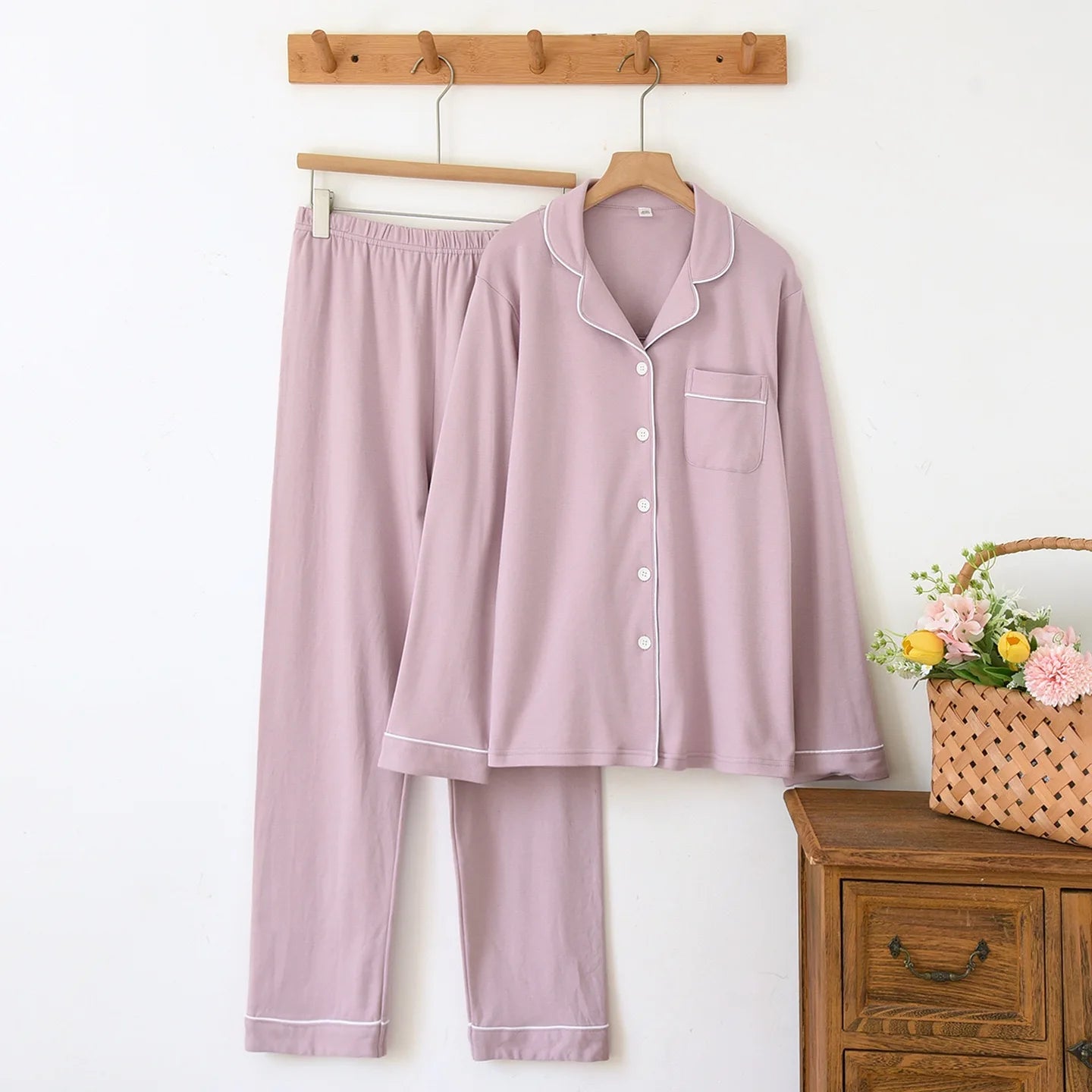 100% Cotton Thick Women's Pajama Set | Long Sleeve Warm Sleepwear Pants | Two Piece Homewear for Ladies