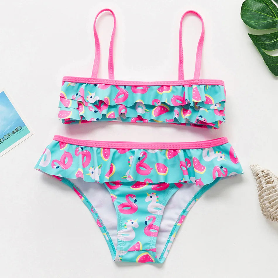Baby Girls Two-Piece Tankini Swimsuit Fish Scale Print Summer Beachwear