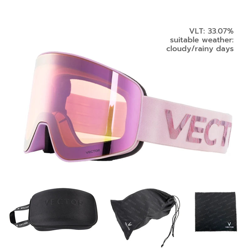 VECTOR Double-Layer Ski Goggles – Anti-Fog Magnetic Absorption Cylindrical UV400 Glasses for Men & Women, Snowboard & Ski POC Eyewear