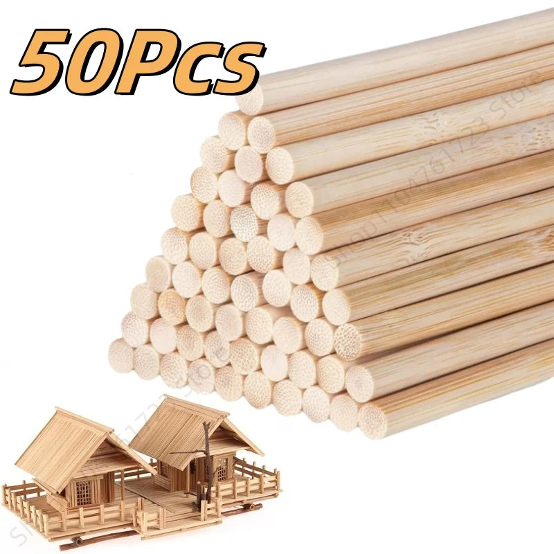 50Pcs Round Wooden Sticks – Durable DIY Dowels for Crafts, Cake Making, Ice Lollies & Model Building