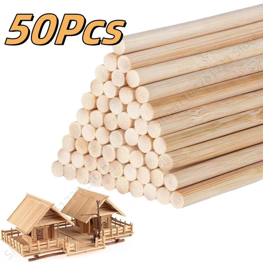 50Pcs Round Wooden Sticks – Durable DIY Dowels for Crafts, Cake Making, Ice Lollies & Model Building