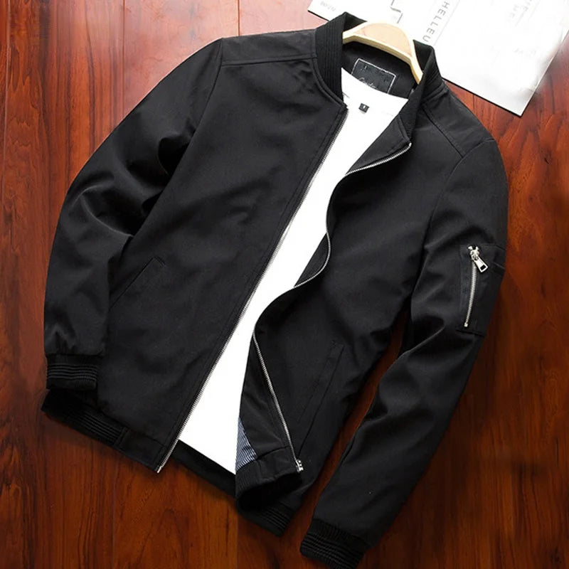 Men’s Slim Bomber Jacket – Lightweight Long Sleeve Zipper Baseball Windbreaker