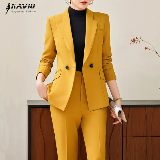 NAVIU Women’s Slim Blazer & Pants Set – Advanced Autumn Winter Business Suit
