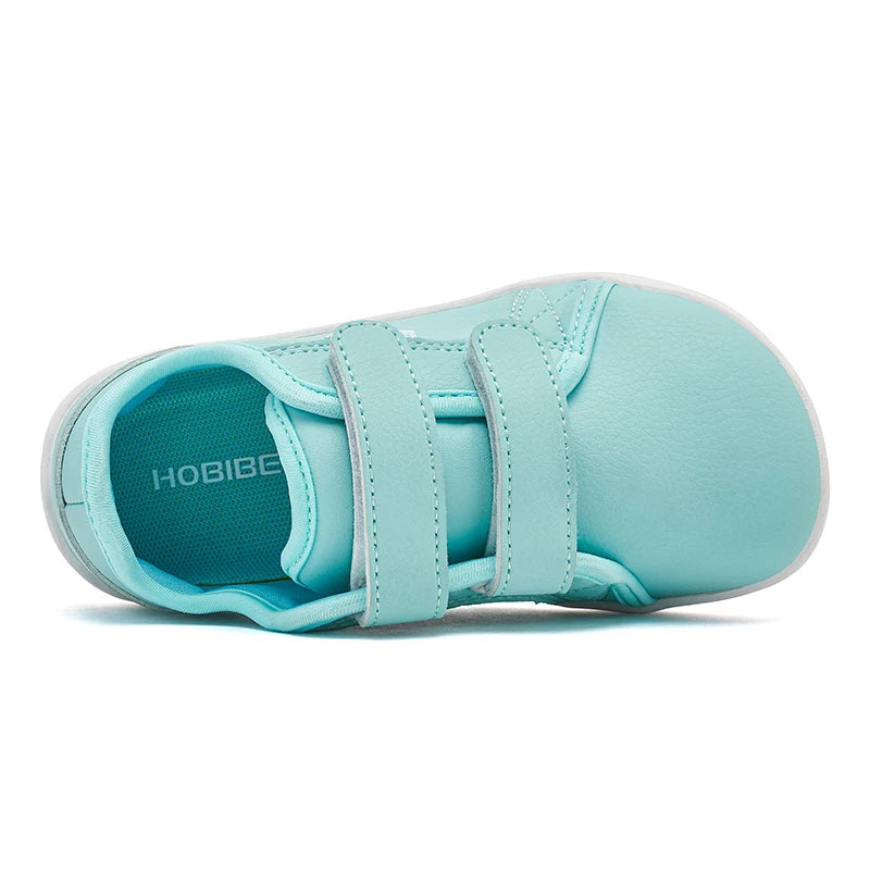 HOBIBEAR Kids Barefoot Shoes | Wide Toe Minimalist Leather Sneakers with Hook & Loop Closure