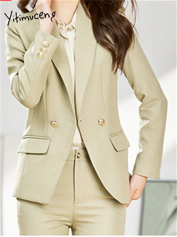 Yitimuceng Women’s 2-Piece Office Suit – Double Breasted Blazer & Pants