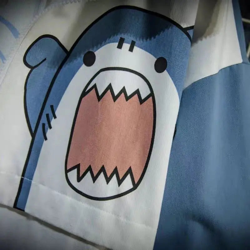 New 2025 Spring Women Hooded Shark Print Japanese Style Patchwork Harajuku Hoodie Jacket