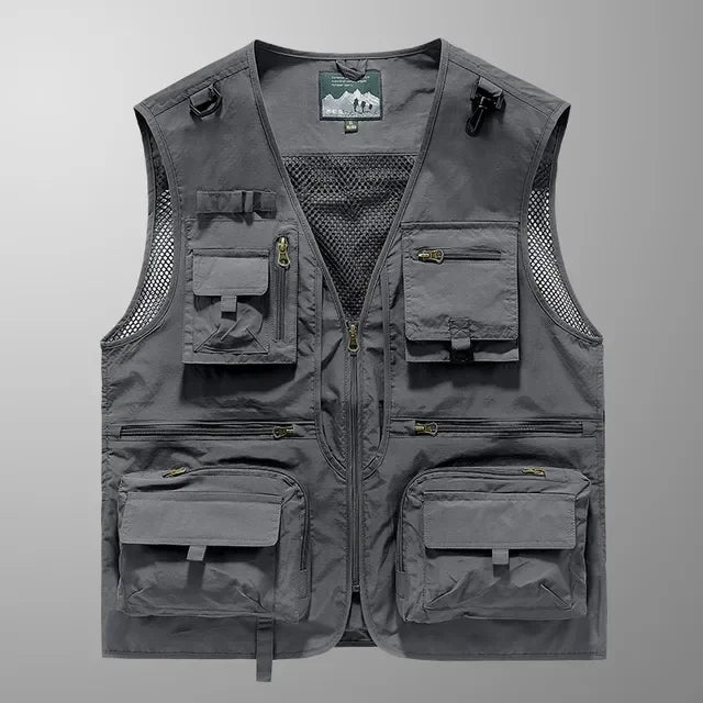 Men’s US Tactical Vest – 14-Pocket Summer Mesh Sleeveless Hiking, Fishing & Photographer Waistcoat