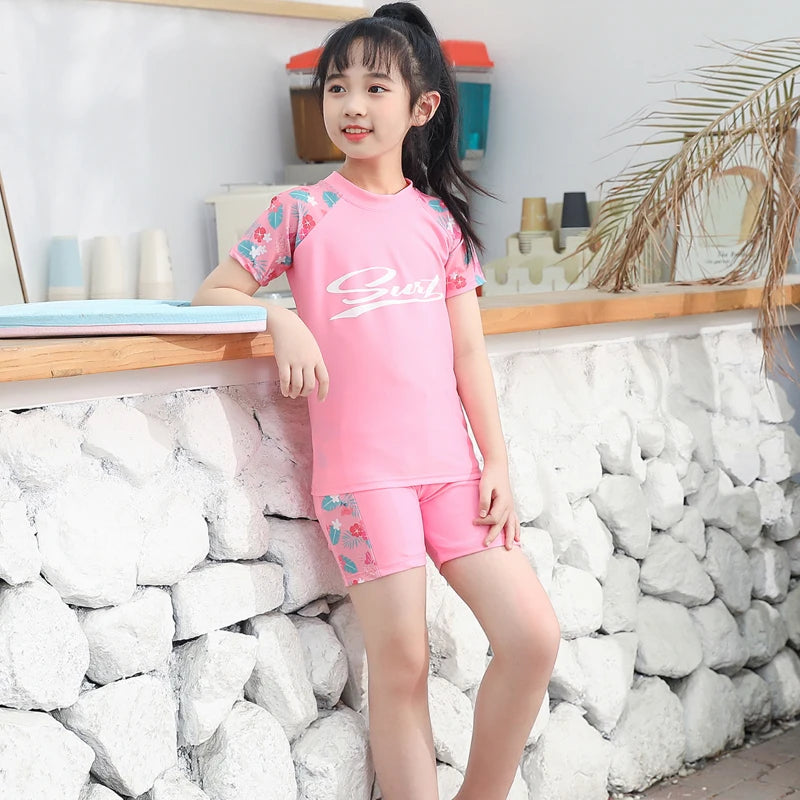 Kids Swimsuit Set Quick Dry Short Sleeve Swimwear Summer Beach Surfing Outfit