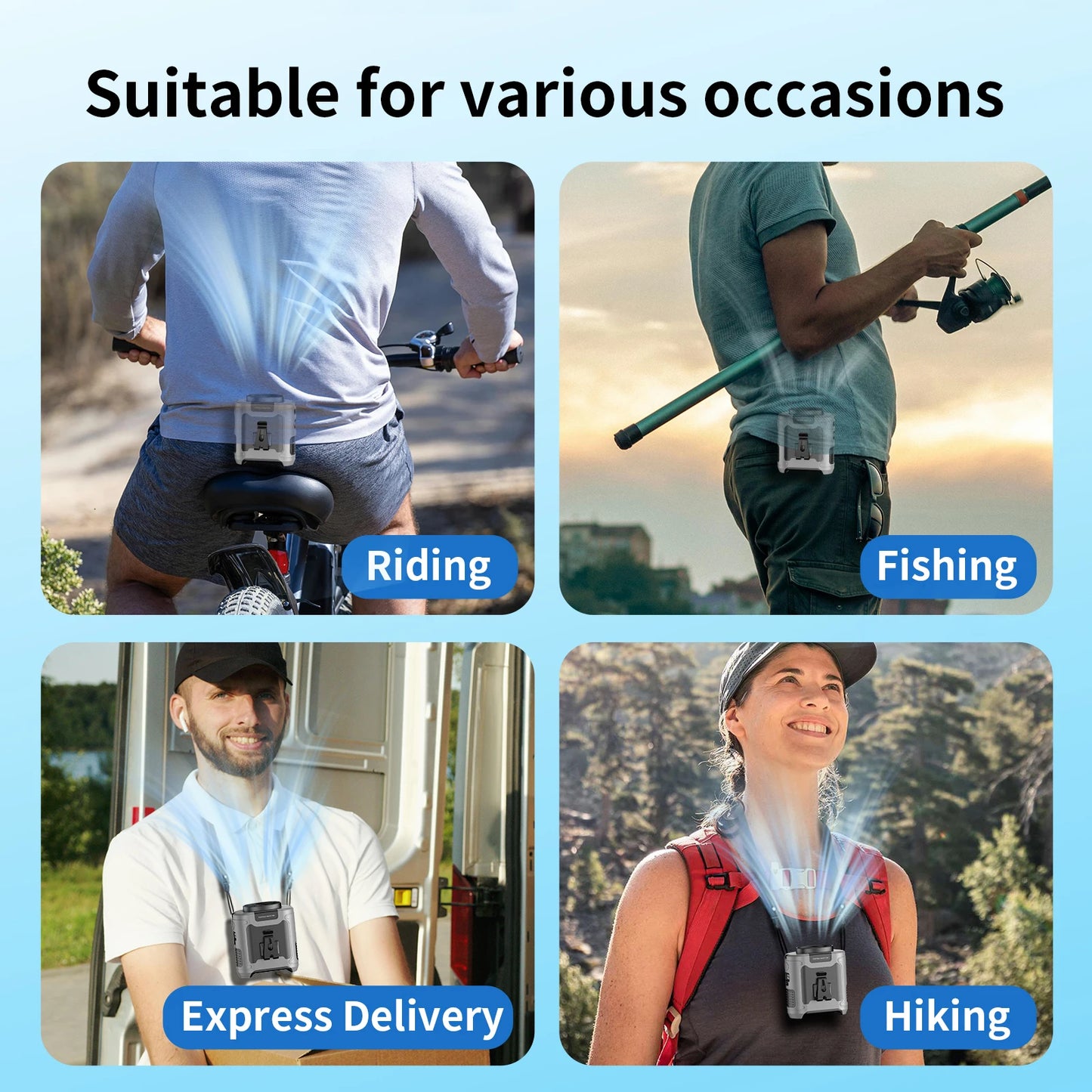 مروحة سوكولفان الخارجية للخصر والرقبة، بسعة ٢٠٠٠٠ مللي أمبير/ساعة - مروحة تبريد قوية قابلة للارتداء مع بنك طاقة للرياضة والتوصيل والعمل في الهواء الطلق