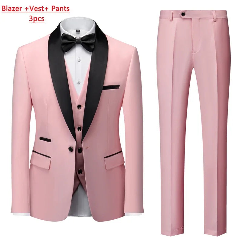 Men's M-6XL Formal 3-Piece Suit – Jacket, Vest & Pants for Business, Wedding & Parties