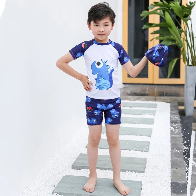 Kids Swimsuit Set Quick Dry Short Sleeve Swimwear Summer Beach Surfing Outfit