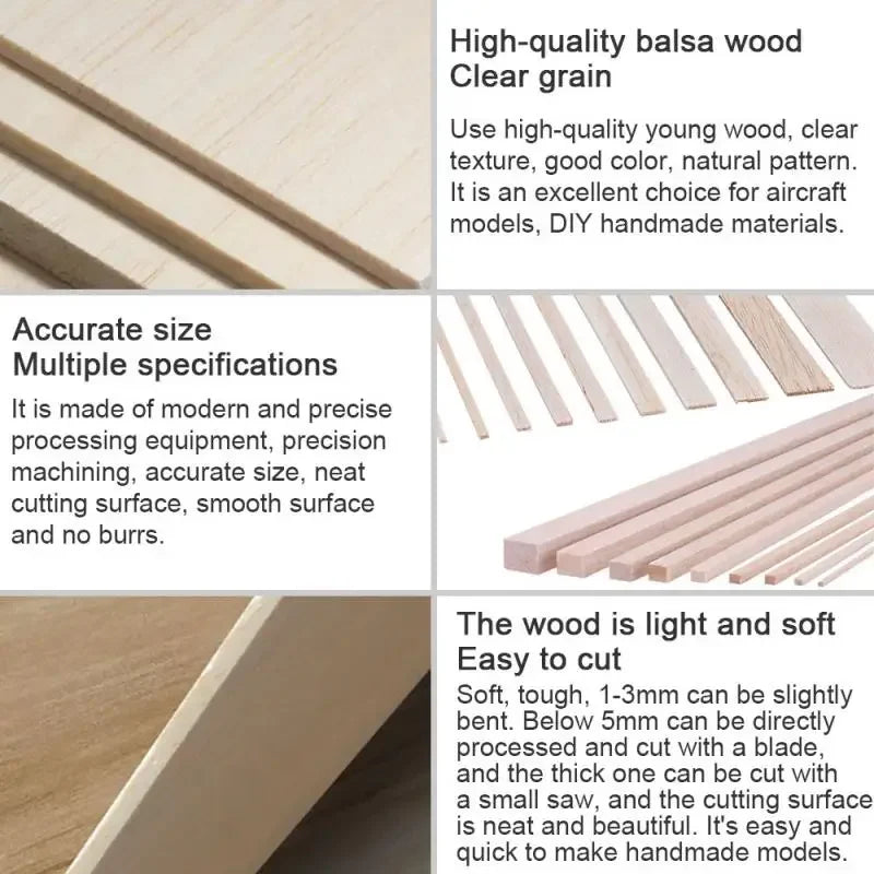 20–50pcs Balsa Wood Sticks – Square Craft Rods for DIY Model Building, Carving & Handicraft Making