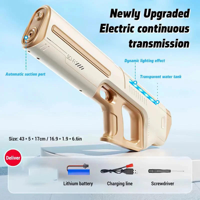 مسدس ماء كهربائي للأطفال والكبار - مسدس رش قوي أوتوماتيكي مع شفط ماء - هدية صيفية للشاطئ للأولاد