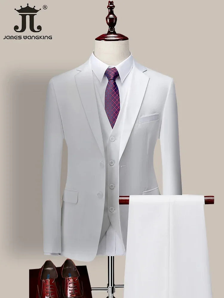 14 Color M-6XL Men's 3-Piece Formal Suit – Jacket, Vest & Pants for Business, Groom & Wedding