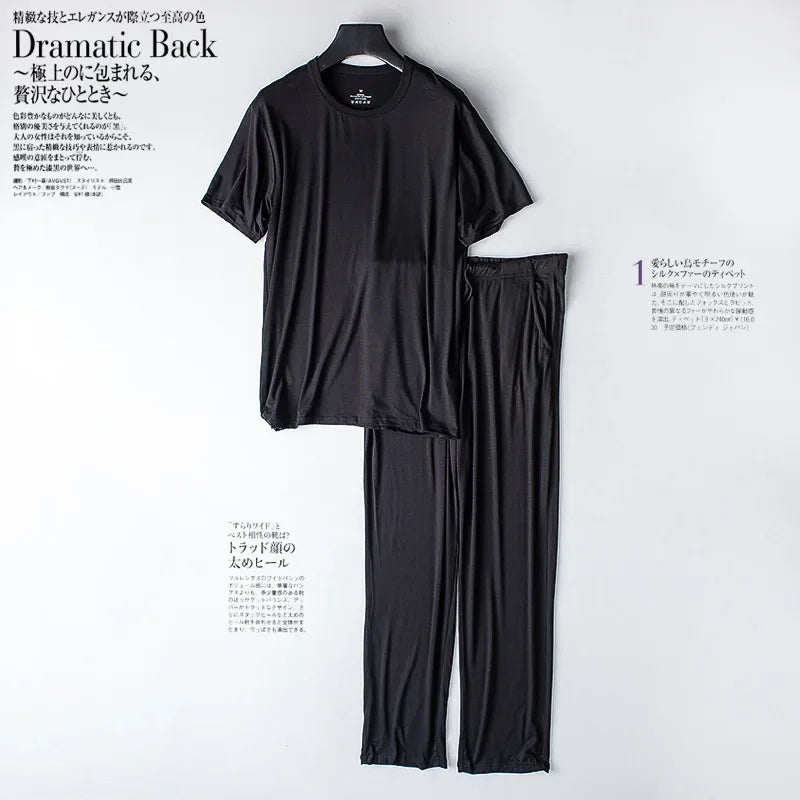 Men's Spring & Summer Modal Pajama Set | Short Sleeve Top & Trousers | Thin, Loose Large Size Homewear & Sleepwear