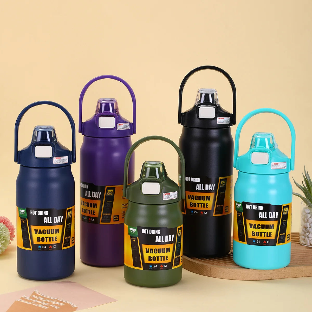 زجاجة حرارية من الفولاذ المقاوم للصدأ سعة 1.5 لتر - قارورة مياه معزولة مفرغة من الهواء بسعة كبيرة للمشروبات الساخنة والباردة