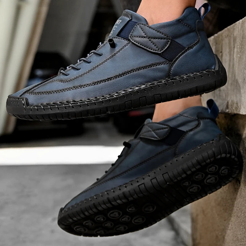 أحذية رجالية مصنوعة يدويًا من الجلد - أحذية لوفر كاجوال سهلة الارتداء، أحذية مسطحة قابلة للتهوية، أحذية موكاسين عصرية وأحذية تولنج بمقاسات كبيرة