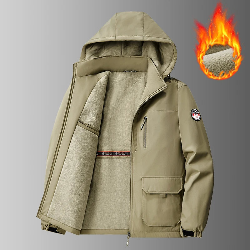 Men’s Big & Tall 8XL Outdoor Jacket – Fleece-Lined Thick Warm Hooded Windbreaker for Winter Hiking