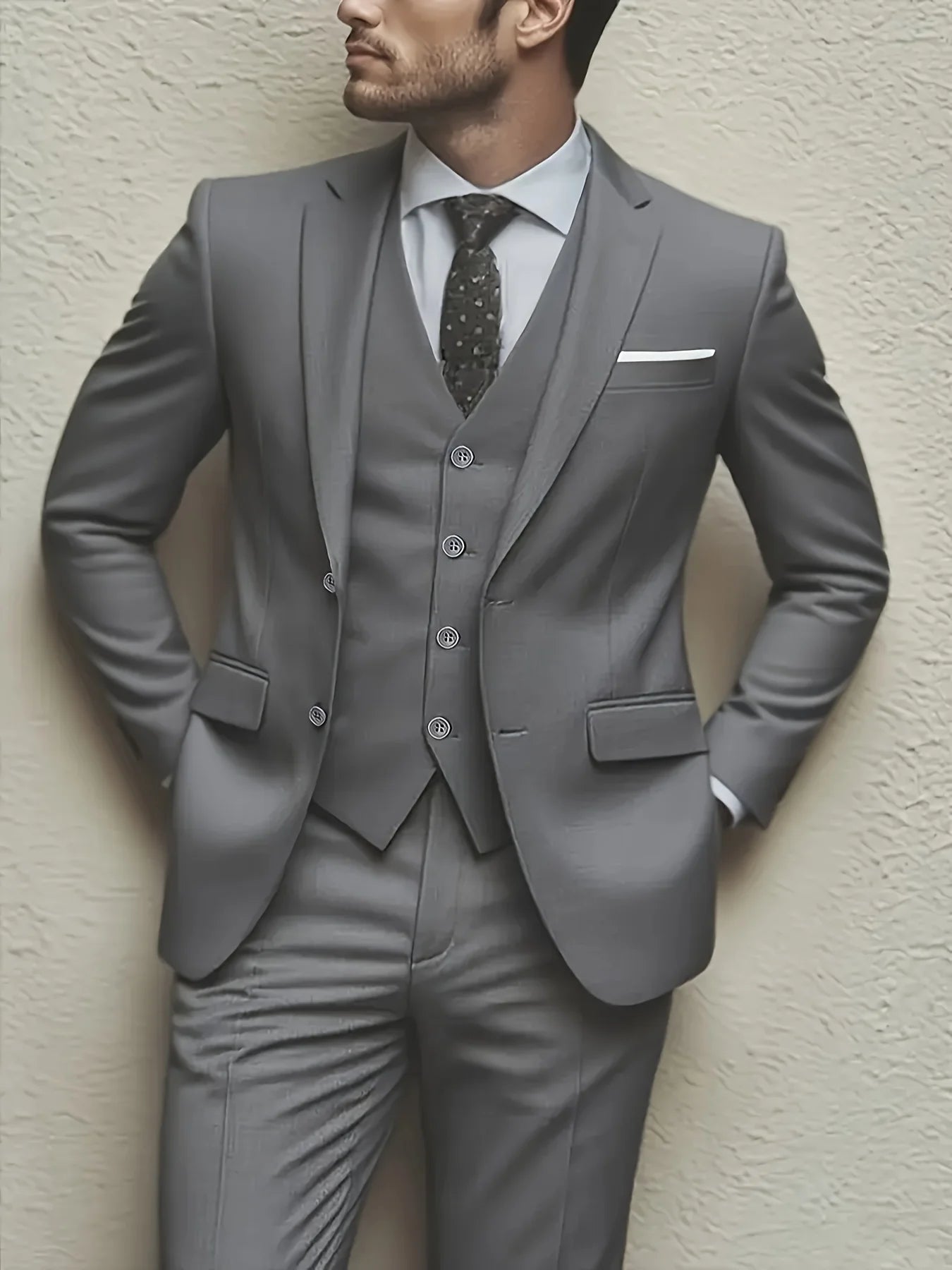 Men's 3pcs Suit Set – Jacket, Vest & Pants for Weddings, Parties & Formal Occasions