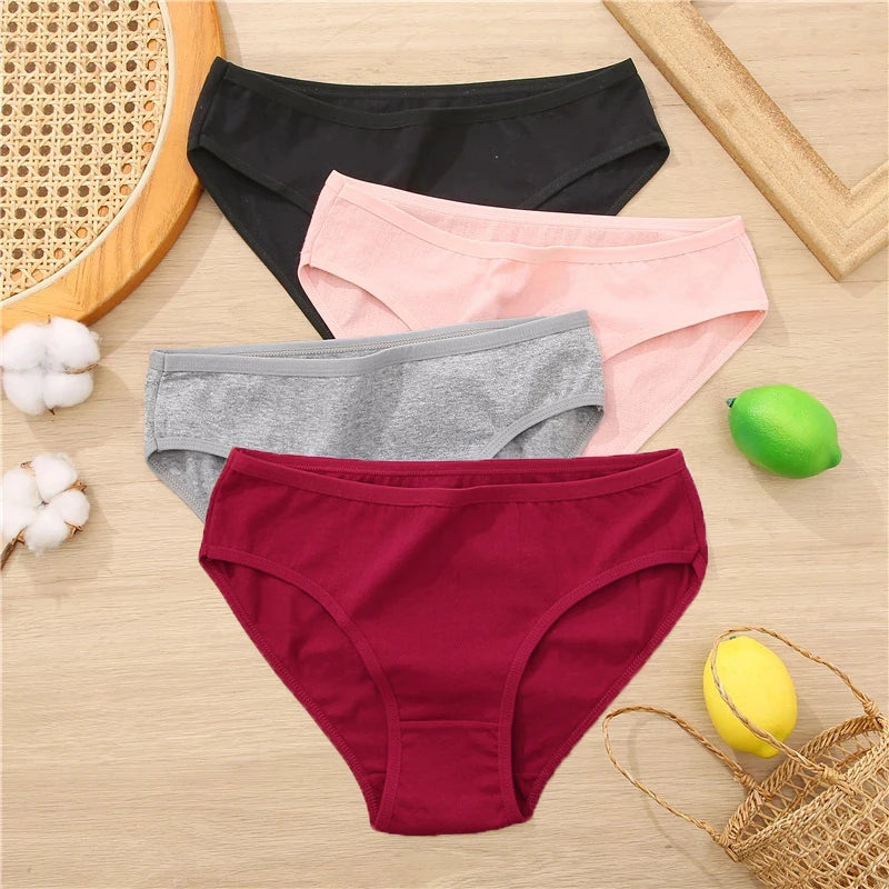 3PCS Set Women's Cotton Jacquard Panties Solid Color Sexy Briefs Underwear S-XL