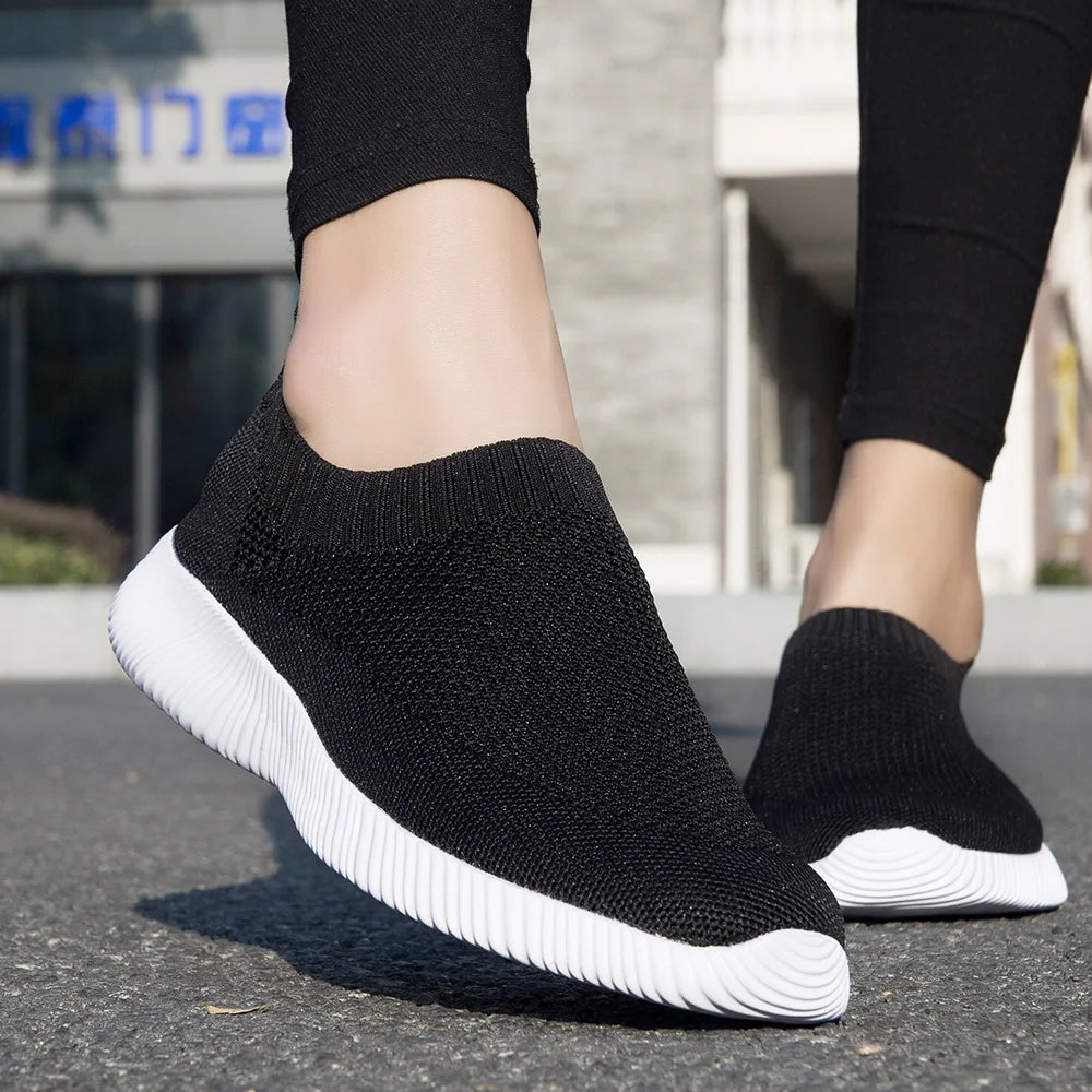 Women’s Knitting Sock Sneakers – Breathable Flat Casual Walking Shoes