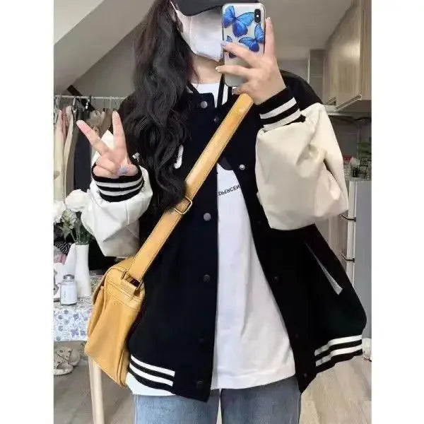 American Style Women's Spring Autumn Casual Loose Versatile BF Baseball Jacket