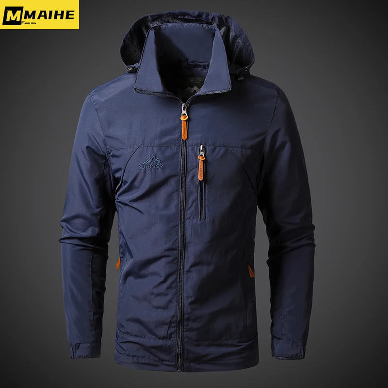Men’s Waterproof Windbreaker Jacket – Military Hooded Combat Coat for Autumn Outdoor Hiking & Biking
