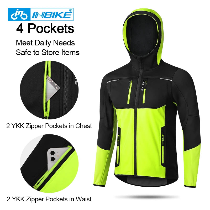 INBIKE Men’s Winter Cycling Jacket – Hooded Fleece Windproof Outdoor Coat for Hiking & Biking